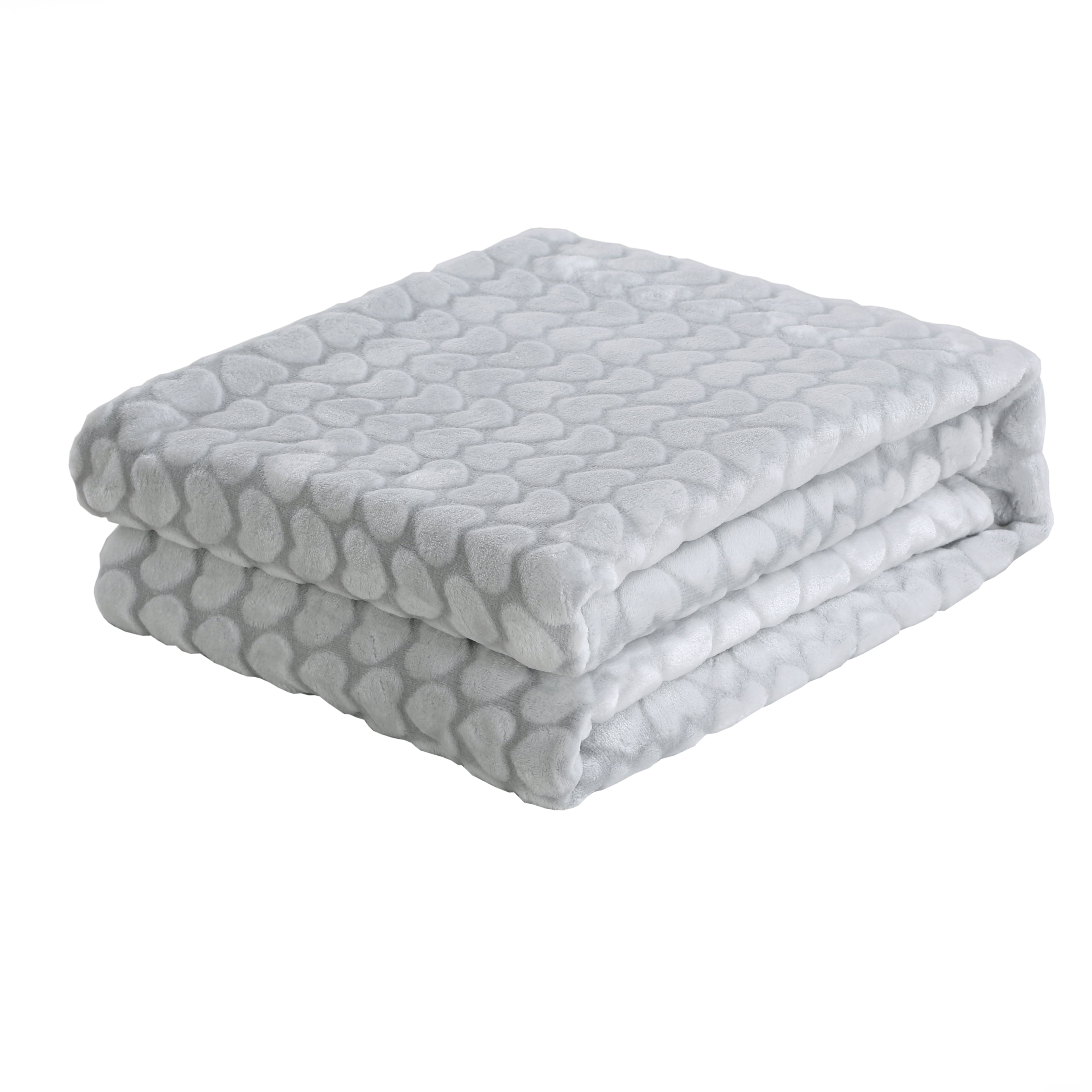 Velvet Plush Blanket Grey Hearts Twin 66x86