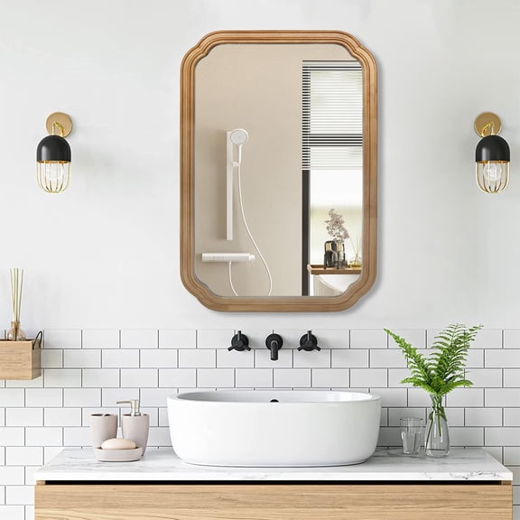 YINGYING Medicine Cabinet with Mirror, Wood Framed Bathroom Wall Cabinet with Adjustable Shelves, Wall Mounted Mirror with Storage for Bathroom