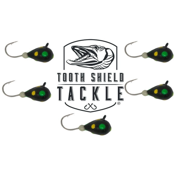 Tooth Shield Tackle UV Glow Tungsten Ice Fishing Jigs 5-Pack Crappie Perch Bluegill Panfish Jig 5mm (Burbot Black) Premium Tungsten Ice Jigs
