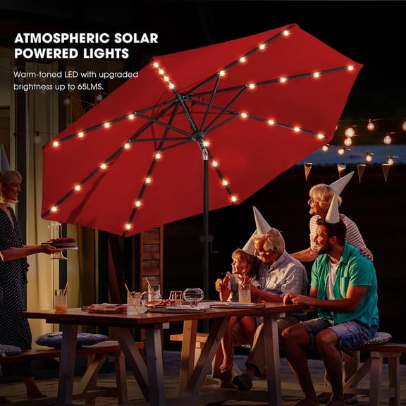 Simenmax 10ft Offset Umbrella with Light Patio Umbrella Outdoor Market Umbrella with Crank Suitable for Garden, Lawn, backyard and Deck,Red