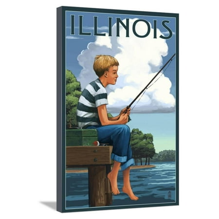 Illinois - Boy Fishing Stretched Canvas Print Wall Art By Lantern