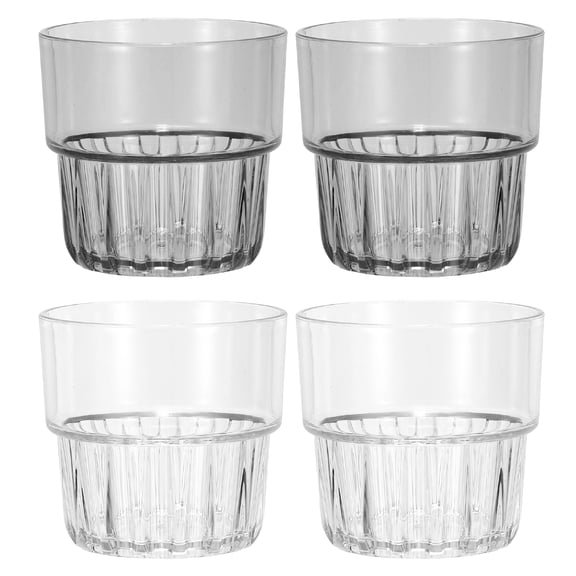 Uxcell Clear Plastic Reusable Drinking Glasses, 6.8oz Drinking Glasses Set Plastic Water Cup Unbreakable Stackable for Beer Cocktail Water Juice Whiskey(Transparent/Gray, 4Pcs)