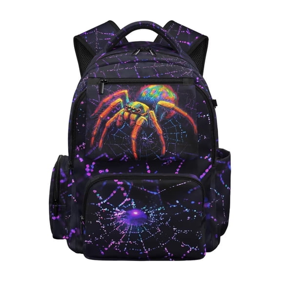 FKELYI Purple Spider Web Print School Backpack for Kids 17 Inch Schoolbag with Multi-Pockets Primary School Bookbag for Boys Girls Casual Daypack Travel Bag
