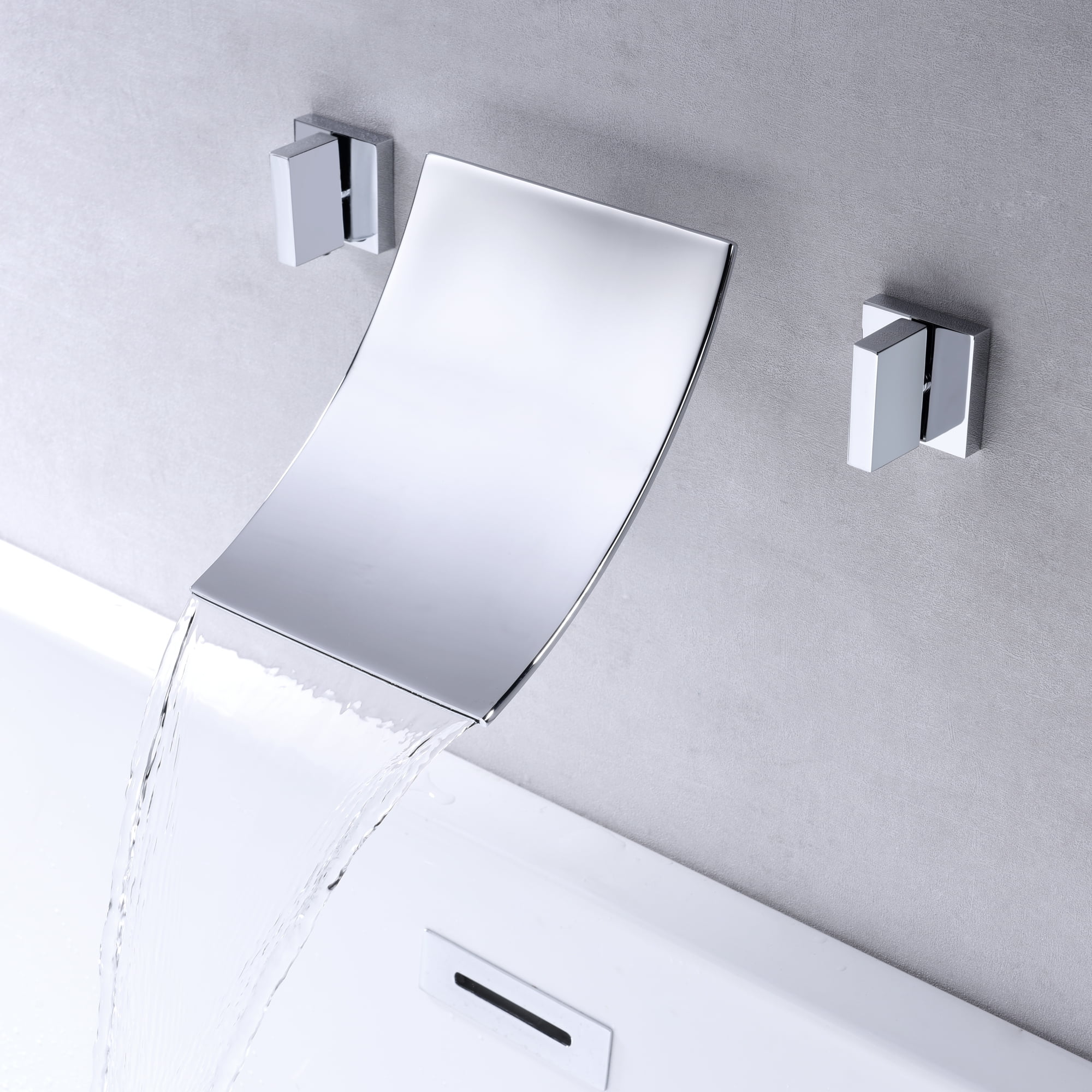 Wall Mount Tub Filler, Chrome Waterfall Tub Faucet, High Flow