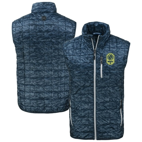 Men's Cutter & Buck Navy Nashville SC Rainier PrimaLoft- Eco Insulated Printed Full-Zip Puffer Vest
