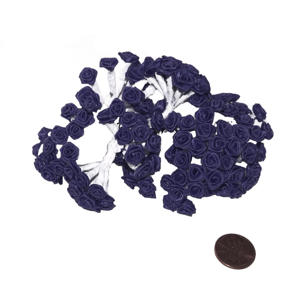 144 Silk Mini Wrap Roses Wedding Shower Flower Picks Navy Blue