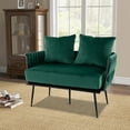 thumbnail image 4 of Costway Modern Loveseat Sofa Upholstered Dutch Velvet Couch with Woven Back & Arms Green, 4 of 10