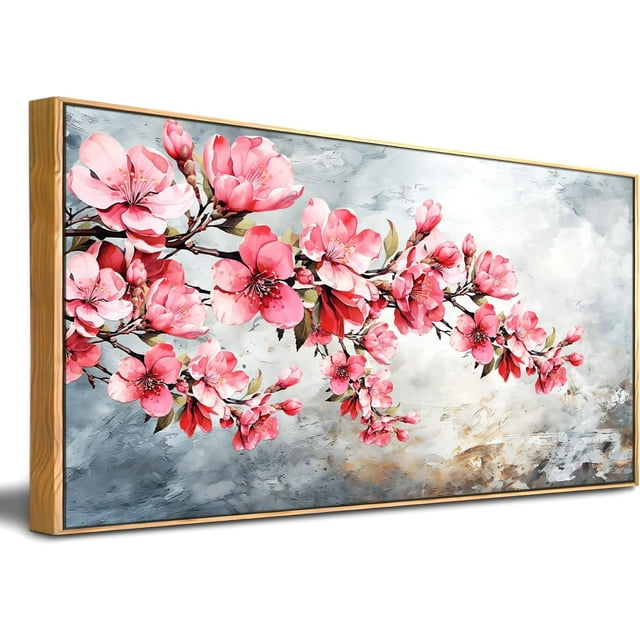 with Solid Wood Frame Abstract Wall Art for Living Room Large Size 60x120cm Abstract Canvas Wall Decoration Art Painting Pink Flower Abstract Wall Art Decoration