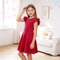 thumbnail image 2 of AmzBarley Kids Solid‑Color Twirl Dress, Cute Flutter Ruffle‑Shoulder A‑Line Casual Party Dress for Girls 9-10T, 2 of 7