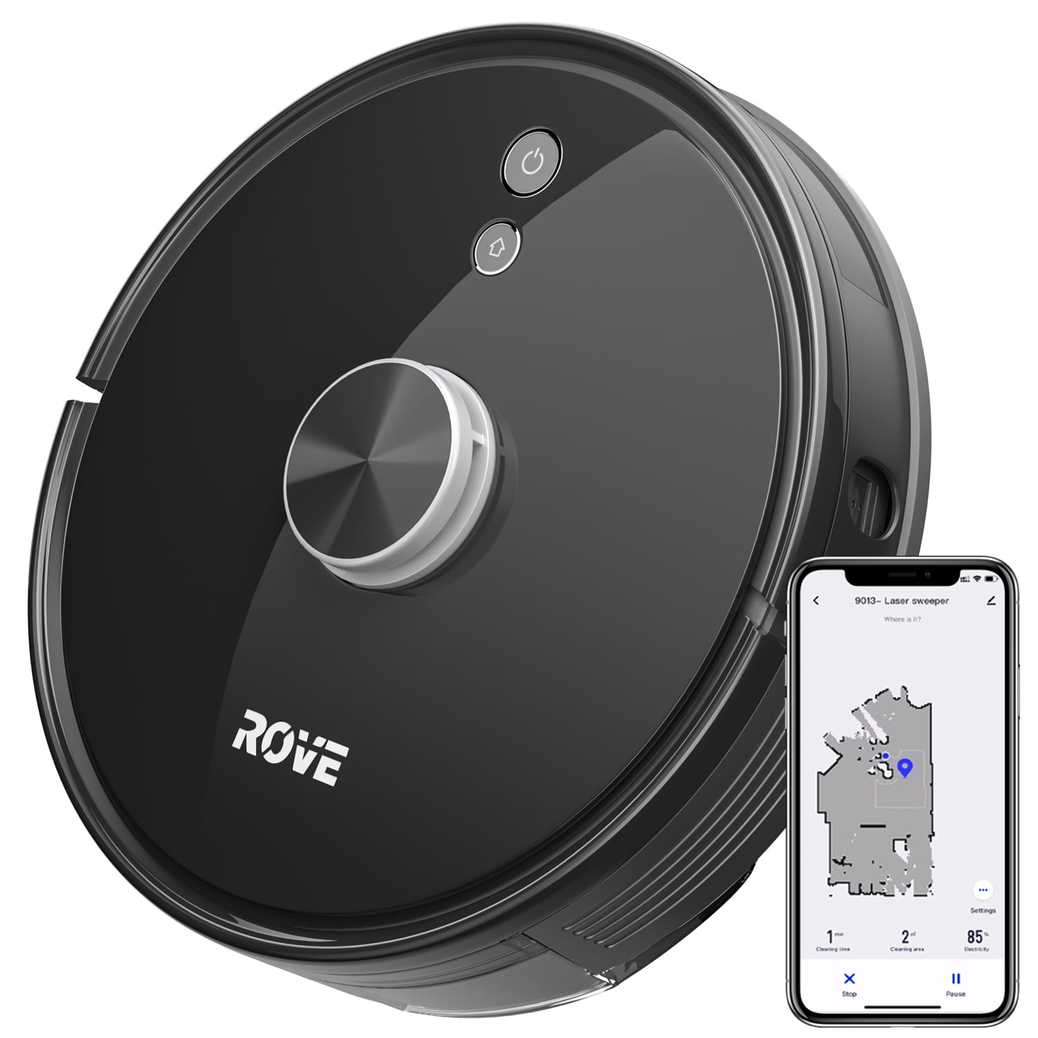 Rove Robot Vacuum Sweeping Cleaner - 2000 Pa Strong Suction & 2600mAh Battery Life Robotic Sweeper, Automatic Self Charging, Lidar Navigation, Smart Mapping, Perfect for Pet Hair Carpets, Hard Floors
