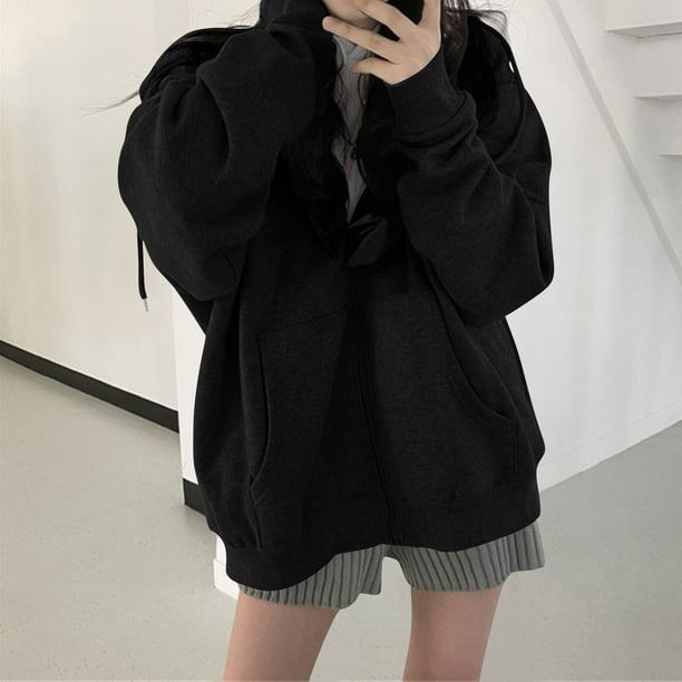 Ailaofu Womens Long Cardigan Casual Zipper Hooded Jacket Long Sleeve Solid Trench Coat for Women