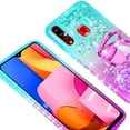 thumbnail image 4 of SOGA Phone Cover Compatible for Samsung Galaxy A20S Liquid Floating Quicksand Case with Diamond Ring Stand for Magnetic Car Mount and Lanyard - Purple on Teal, 4 of 5