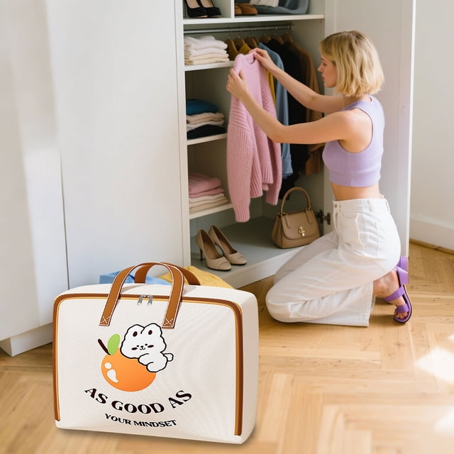 Bolsa de almacenamiento de alta resistencia | Organizador de ropa acolchada de gran tamaño | Asas de transporte reforzadas | Cremallera doble gruesa | Bolsa de tela plegable impermeable | Mudanza de