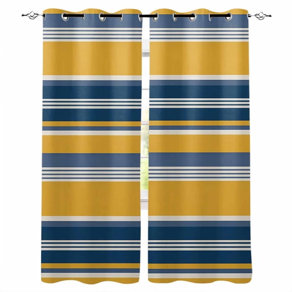 Fsddascl Yellow Blue Striped Blackout Curtains for Bedroom/Living Room, Thermal Insulated Kitchen Curtains, Farmhouse Vintage Stripe Grommet Darkening Window Treatment Drapes 27.5"x39"x2