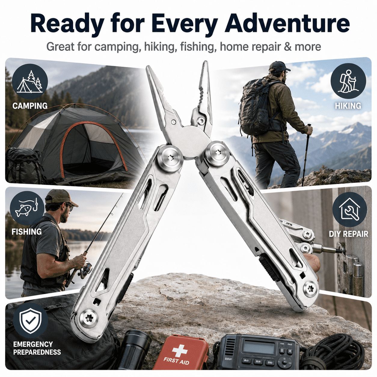 YA YATECH 19-in-1 Multitool Pliers, Stainless Steel Multi-Purpose Tool with Sheath, Foldable Pocket Knife, Saw, Screwdriver, Ruler for Camping, Hiking, Home Repair, EDC Gear