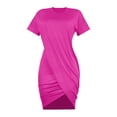 thumbnail image 4 of Lovzfmll Short Sleeve Solid Waist-Cinched Round Neck Bodycon Mini Dress for Women Relaxed Fit Crew Neck Hot Pink, XL, 4 of 9