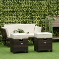 thumbnail image 2 of Outsunny 2 PCS Patio Wicker Ottoman Set, Two Square Outdoor PE Rattan Footrest with Removable Cushion, Freely Combined Furniture w/ Handle for Backyard, Garden, Poolside, Beige, 2 of 10