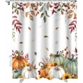 thumbnail image 2 of Fall Shower Curtain Pumpkin Leaf Branch Shower Curtains for Bathroom Decor Teal Stripes Bath Curtains Sets with Hooks for Autumn Thanksgiving Seasonal Decor Fabric Waterproof Extra Long 84" X 72", 2 of 6