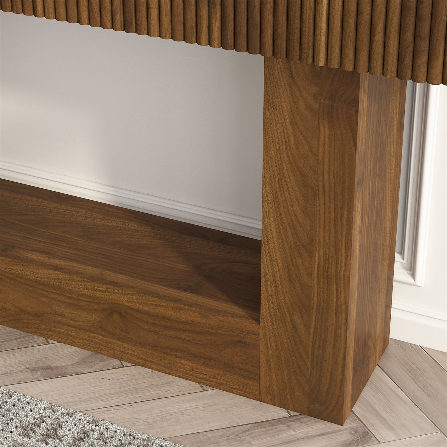 Hommoo 62.9-Inch Farmhouse Wooden Console Table, Narrow Hallway Accent Table for Living Room, Entryway, Foyer & Behind Sofa, MDF Rustic Rectangular Sofa Table, Walnut
