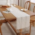 thumbnail image 1 of GHSDFBB Boho Table Runner Rustic Style 13\u201cx60\u201d, Cream Hollow Farmhouse Linen Table Runner 60 Inches Long with Tassels for Dining Room Kitchen, 1 of 3