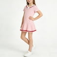 thumbnail image 2 of SGFCWSX Girls Short Sleeve Sailor Collar Dress, Ruffled Hem Casual Dress Pink Size 7-8 Years, 2 of 10