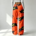 thumbnail image 4 of Halloween Fleece Pajama Pants Women Funny Pumpkin Print Flannel Pajama Pants Elastic Waist Pants Casual Lounge Bottoms, 4 of 5