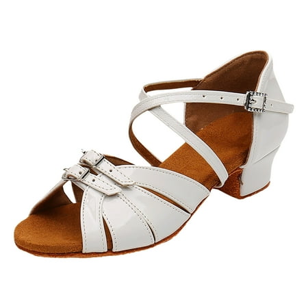 

Sandals Women Heels Wedge Soft Sole Medium Low Heel Buckle Pu Leather Antiskid Latin Shoes Shoes For Women Slip On Dressy
