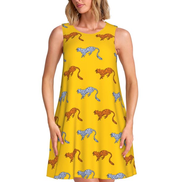 Balery Leopard Print Vestidos de verano para mujer con estampado: vestido holgado sin mangas, vestido playero informal y cómodo para días calurosos.