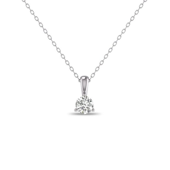 TimeLe$$ Classics 0.25 Carat 3-Prong Set Round Cut Natural Solitaire Diamond Pendant Necklace for Women in 14K White Gold Fine Jewelry