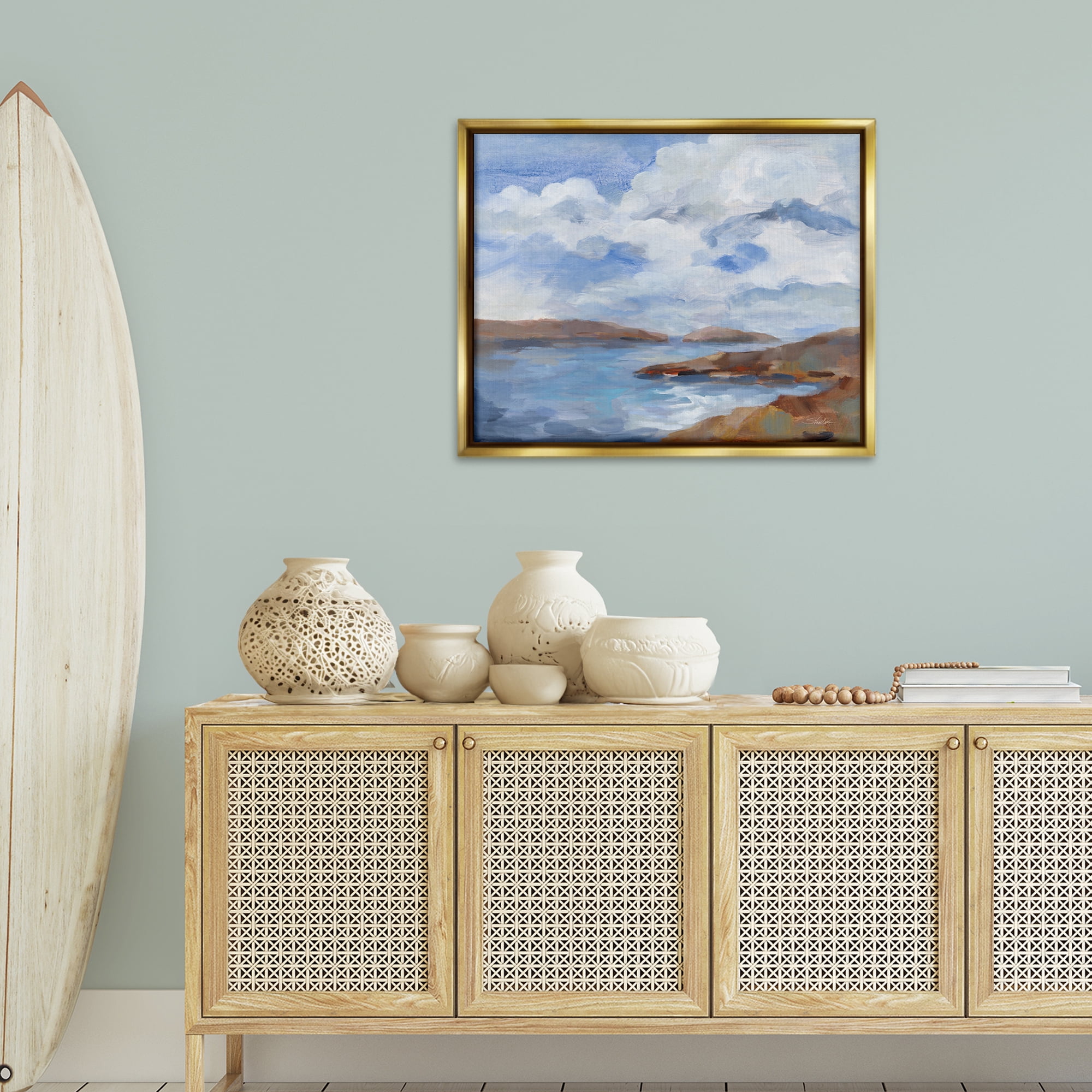 Stupell Industries Islands Beach View Landscape & Nature Painting Gold Floater Framed Canvas Art Print Wall Art, 31 x 25