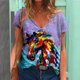 thumbnail image 1 of ICHUANYI Clearance Women's Tie-dye Horse Printed Casual Short Sleeve V-neck Tops Blouse(Purple, XL) ICHUANYI WER2023080813432, 1 of 9