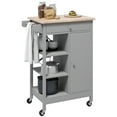 thumbnail image 1 of HOMCOM Chariot de Cuisine Roulant avec Armoire de Rangement, Tiroir, Dessus en Bois, 1 of 10