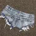 thumbnail image 3 of Pantalones cortos para mujer Sexy Hole Remache Cintura baja Tanga Denim Ultra Mini Short Mujer Bikini Jeans Feminino Nightclub, 3 of 5