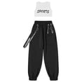 thumbnail image 3 of Yruioon Girls Hip Hop Clothes 2 Piece Outfits Crop Tops Chain Pocket Jogger Pants Set Jazz Street Ivory 10, 3 of 6