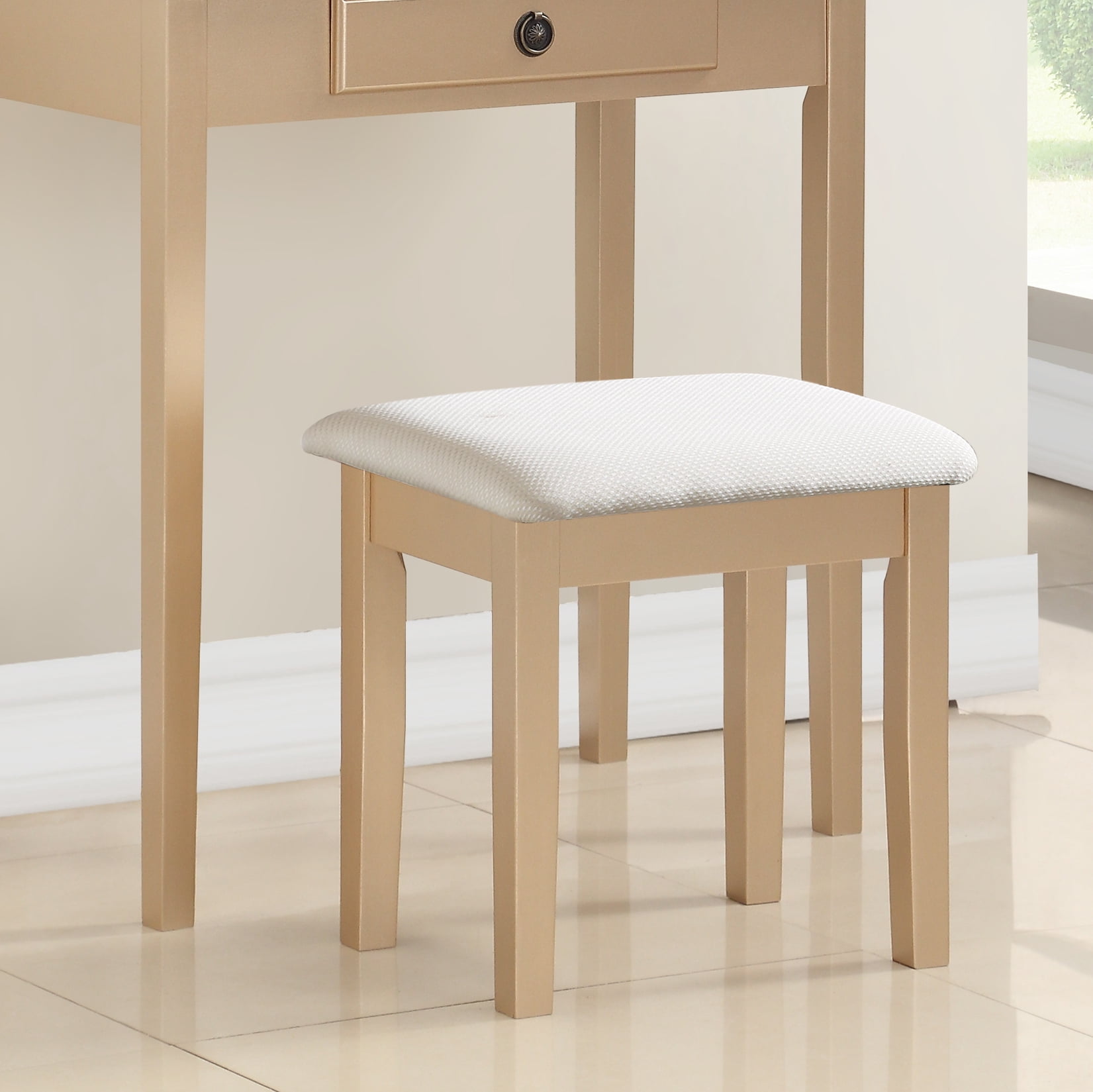 Mintazer Vanity Table Set with Adjustable Oval Mirror & Cushioned Stool, Makeup Dressing Table with 3 Drawer for Bedroom, Gold