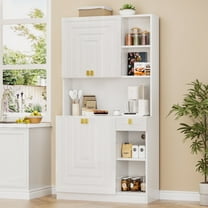 Planntonneo Pantry Hutch Cabinet with Storage, Kitchen Organizers with Microwave Stand & Power Outlet, White