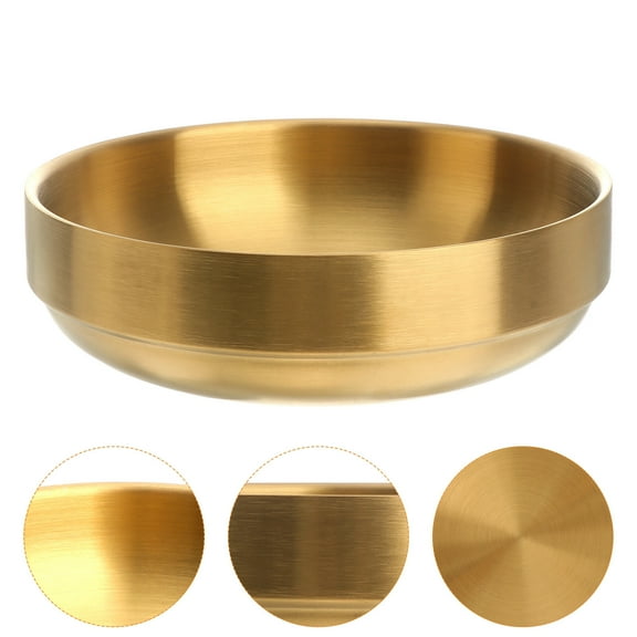 Squalise Korean Bowl Stainless Steel Double Wall Golden Dessert Serving Bowl Vacuum Insulated Dinnerware Bowl for Home Kitchen