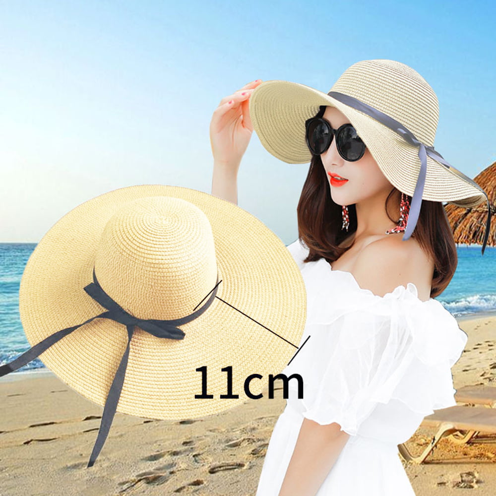 Large Brim Sunscreen Sun Hat Women Bohemian Beach Hat Breathable Sunshade  Straw Hat Fisherman Hat,Black 