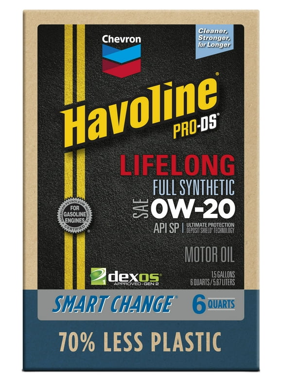 Chevron Havoline Lifelong 0W-20 Full Synthetic Motor Oil, 6 Quarts (Smart Change Box)