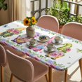 thumbnail image 3 of Spring Gnomes Table Cloths for 5 Foot Rectangle Tables, Botanical Rose Flower Leaves Butterfly Patio Waterproof Elastic Fitted Tablecloths, Washable Rectangular Table Cover for Camping, 3 of 8
