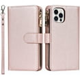thumbnail image 2 of Wallet Case Compatible with iPhone 12 Pro Max Case,[9 Card Slots] [Wrist Strap] [Stand Feature] Zipper Cash Pocket Magnetic Leather Cover Shockproof Case for iPhone 12 Pro Max,6.7 inch RoseGold, 2 of 14