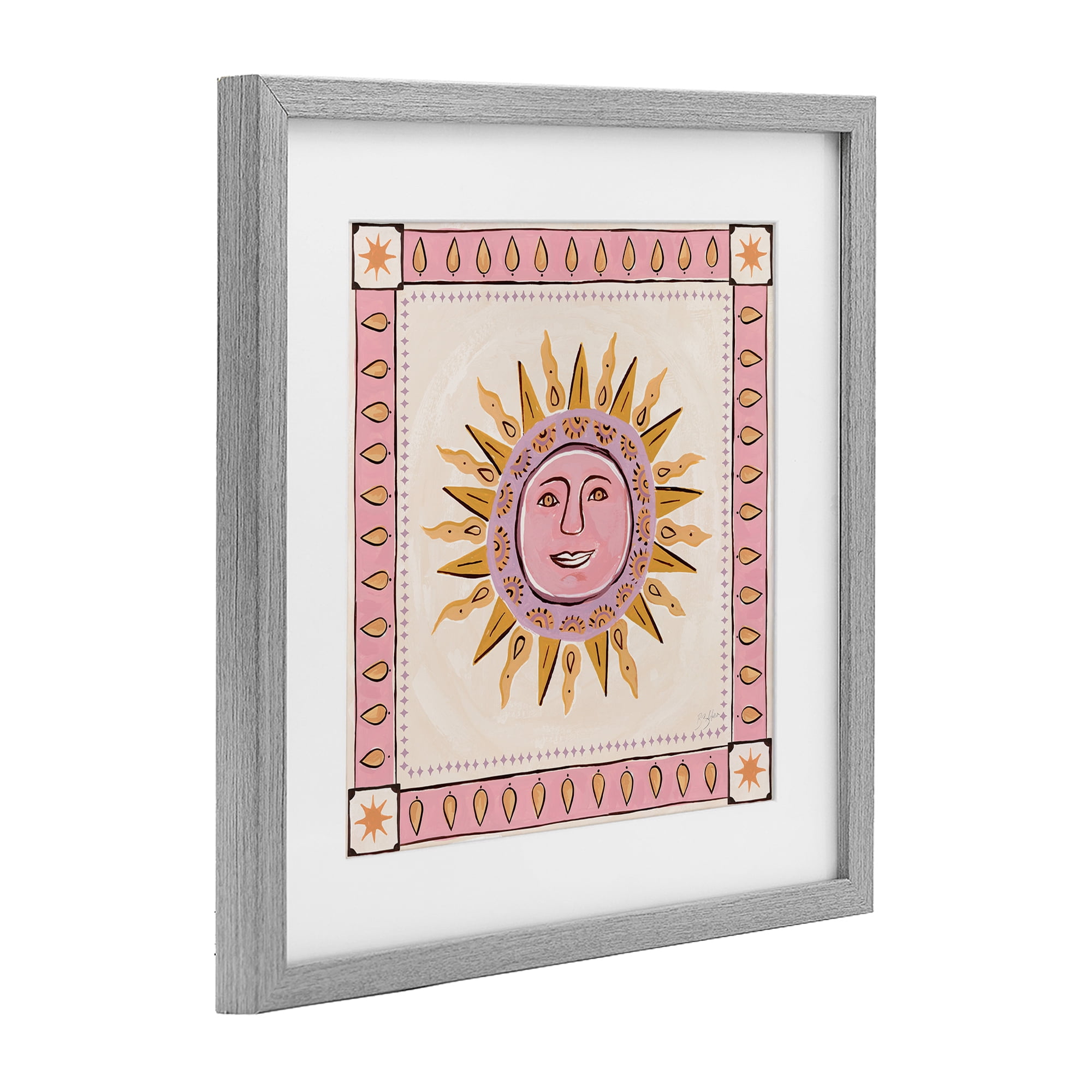 Stupell Industries Smiling Sun with Pink Border Gray Framed Print Under Glass, design by Two If By Sea Studios