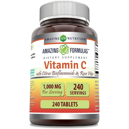 Amazing Formulas Vitamin C with Rose Hips and Citrus Bioflavonoids 240 Tablets Supplement | Non-GMO | Gluten Free | Made in USA