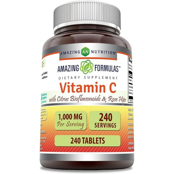 Amazing Formulas Vitamin C with Rose Hips and Citrus Bioflavonoids 240 Tablets Supplement | Non-GMO | Gluten Free | Made in USA