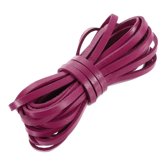 Flat Leather Cord, 5.5 Yard 4mm Leather String Strips Lacing for DIY Crafts Making Bracelet Purse Strap, Rose Red