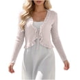 thumbnail image 3 of Posijego Women's Cropped Cardigans Ruffle Trim Long Sleeve Knit Cardigans Thin Knot Front Mesh Cardigans for Women, 3 of 7