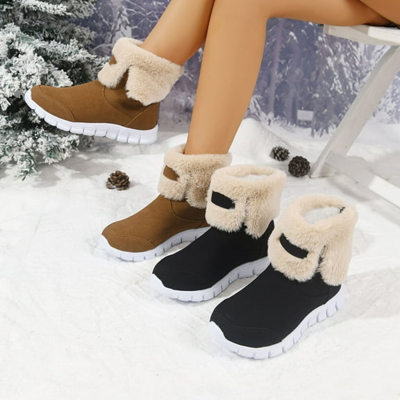 Miluxas Womens Winter Boots Snow Boots Ankle Booties Fuzzy Warm Platform Short Boots for Women Slip on Boots Brown 9.5(43)