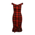 thumbnail image 4 of Skksst Womens Christmas Party Club Off Shoulder Plaid Bodycon Midi Dress, 4 of 5