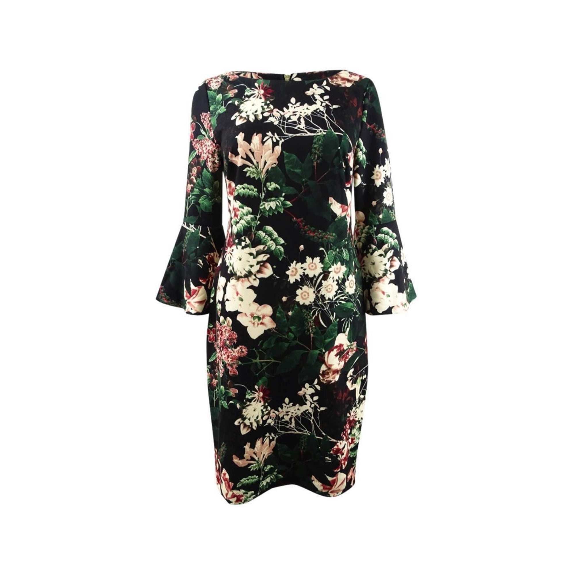 Calvin Klein Womens Floral Bell Sleeve Sheath Dress, Black, 2 - Walmart.com