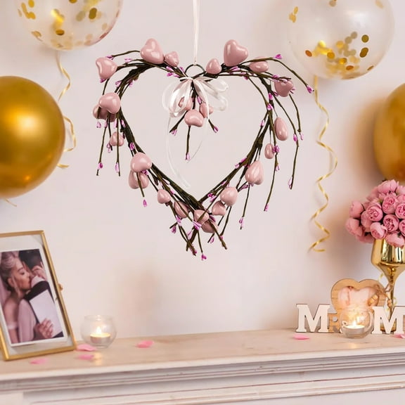 Eespoir Heart-shaped Decorative Wreath, Valentines's Day Door Wall Hanging, Gift Ornament Window Decoration, Holiday Festive Decor, Romantic Accent(Pink)